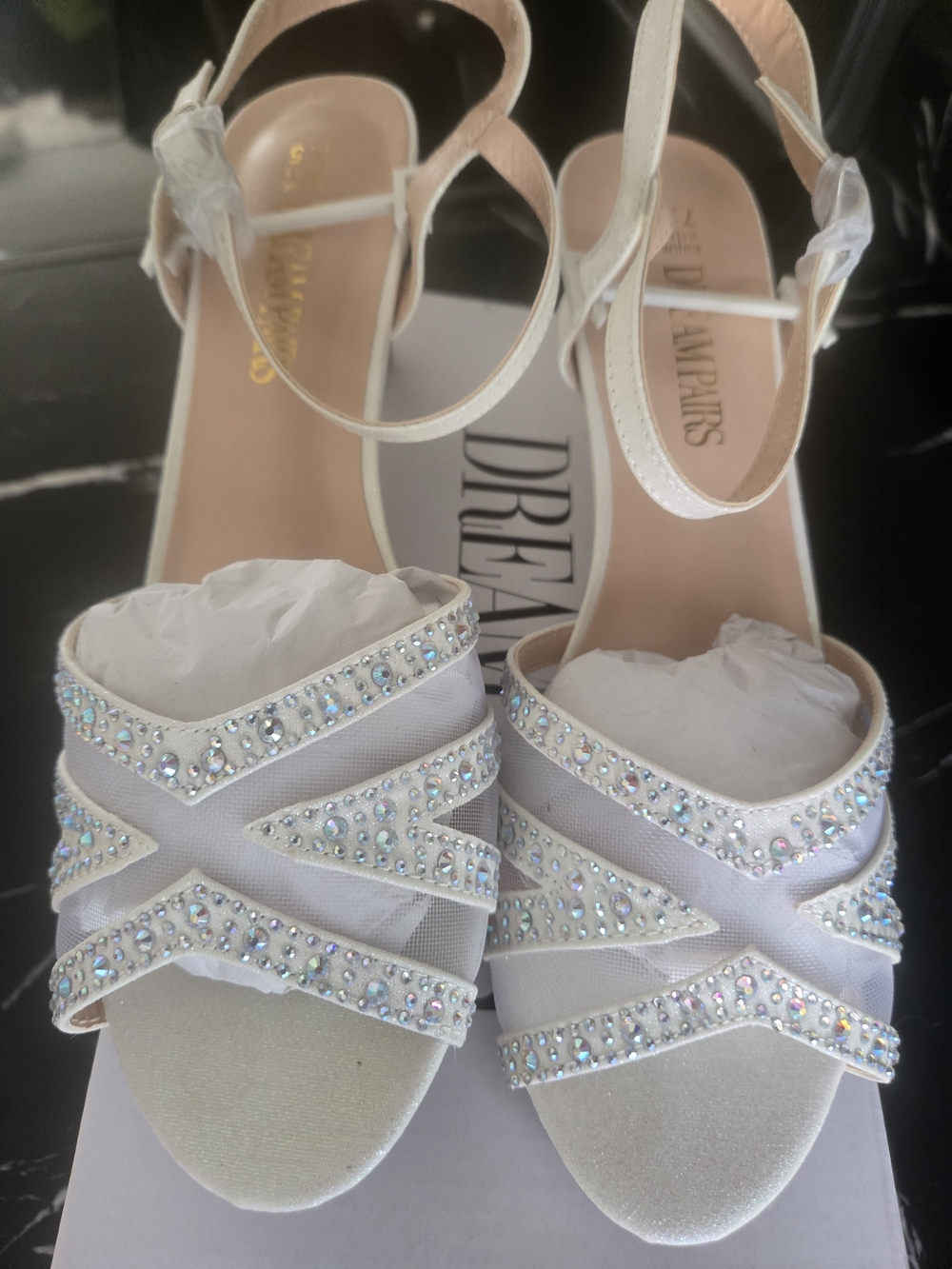 Dream Pairs Nina White Crystal-Embellished Strappy Sandals